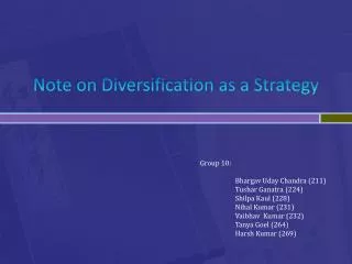 Note on Diversification as a Strategy