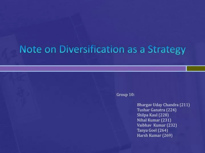 note on diversification as a strategy