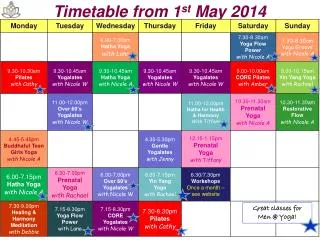 Timetable from 1 st May 2014