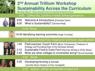 2 nd Annual Trillium Workshop Sustainability Across the Curriculum