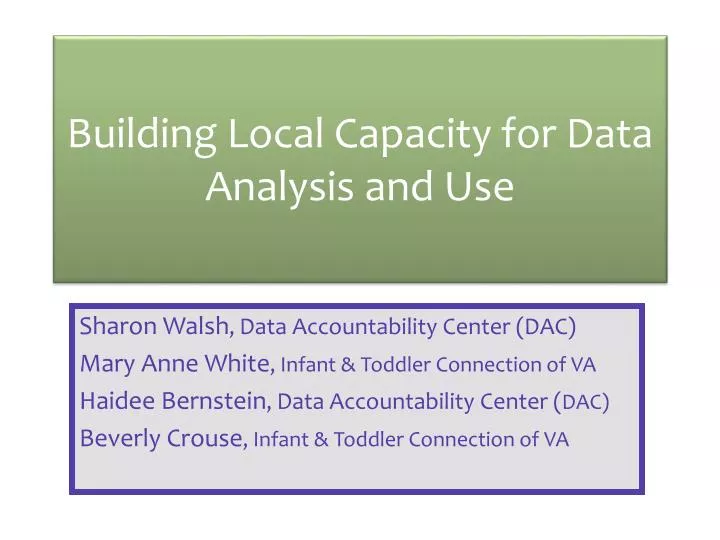 building local capacity for data analysis and use