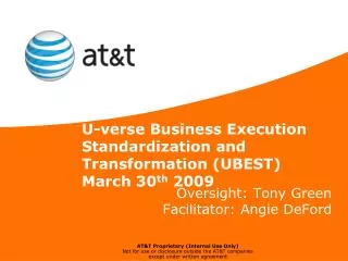 U-verse Business Execution Standardization and Transformation (UBEST) March 30 th 2009