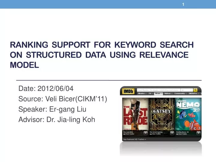 ranking support for keyword search on structured data using relevance model