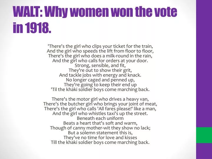 walt why women won the vote in 1918