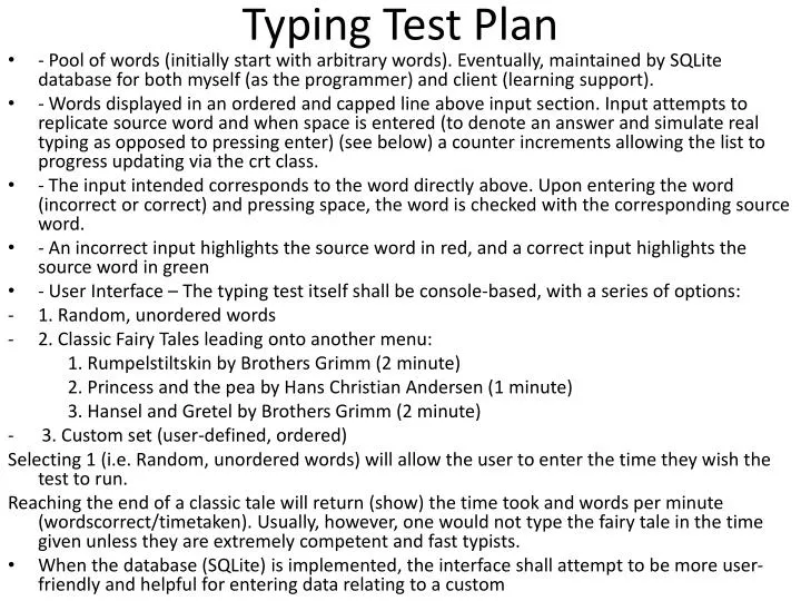 typing test plan
