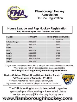 Flamborough Hockey Association On-Line Registration