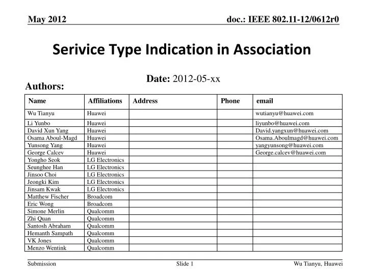 serivice type indication in association