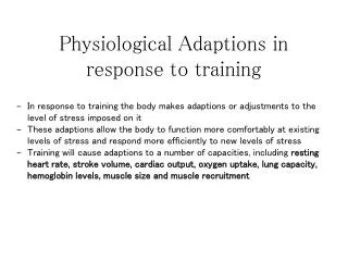Physiological Adaptions in response to training