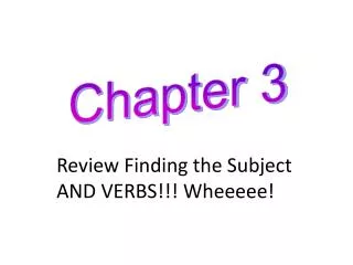 Review Finding the Subject AND VERBS!!! Wheeeee !