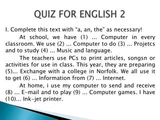 QUIZ FOR ENGLISH 2