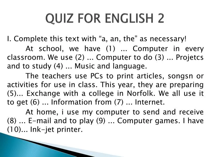 quiz for english 2