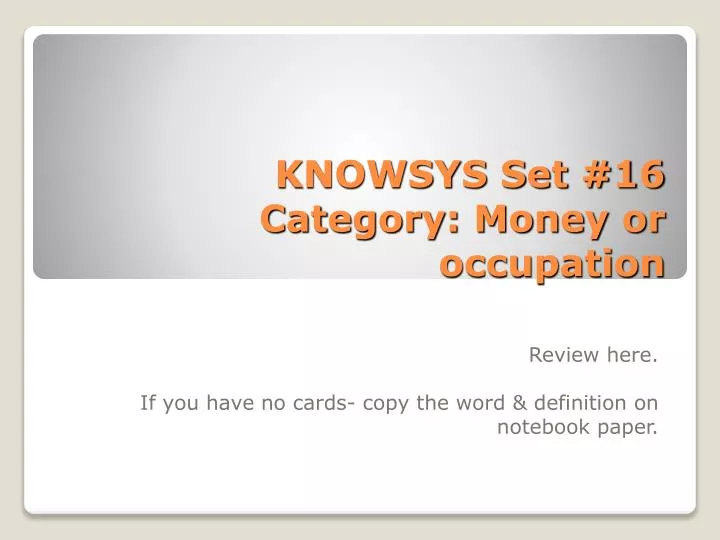 knowsys set 16 category money or occupation