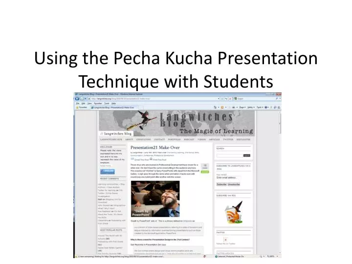 using the pecha kucha presentation technique with students