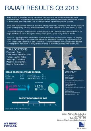 RAJAR RESULTS Q3 2013