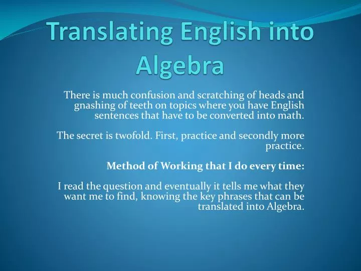 translating english into algebra