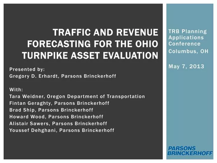 traffic and revenue forecasting for the ohio turnpike asset evaluation