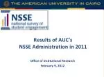Results of AUC’s NSSE Administration in 2011