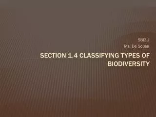 Section 1.4 classifying types of biodiversity