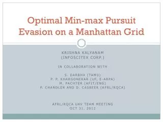 Optimal Min-max Pursuit Evasion on a Manhattan Grid