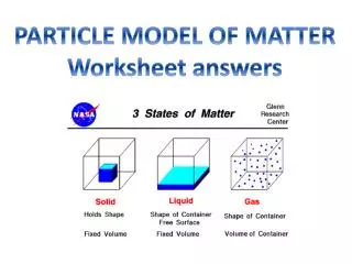 PARTICLE MODEL OF MATTER Worksheet answers