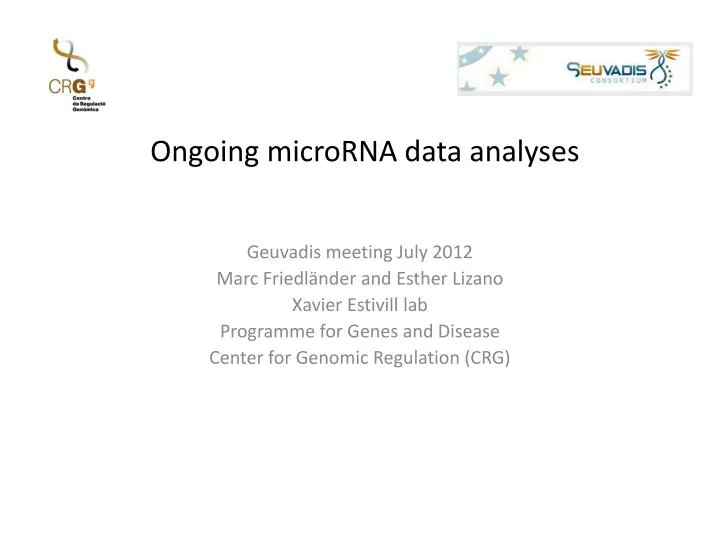 ongoing microrna data analyses