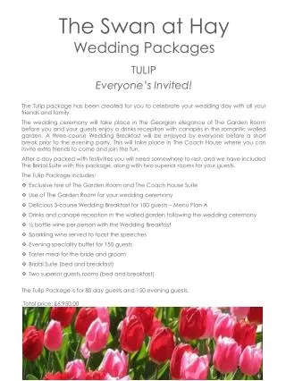 The Swan at Hay Wedding Packages