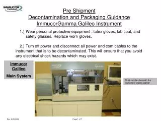 Pre Shipment Decontamination and Packaging Guidance ImmucorGamma Galileo Instrument