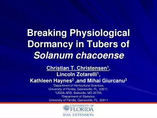 Breaking Physiological Dormancy in Tubers of Solanum chacoense