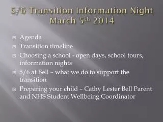 5/6 Transition Information Night March 5 th 2014