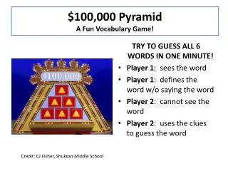 $100,000 Pyramid A F un Vocabulary G ame !