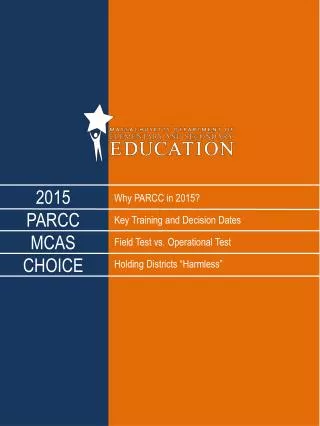 Why PARCC in 2015? Key Training and Decision Dates Field Test vs. Operational Test