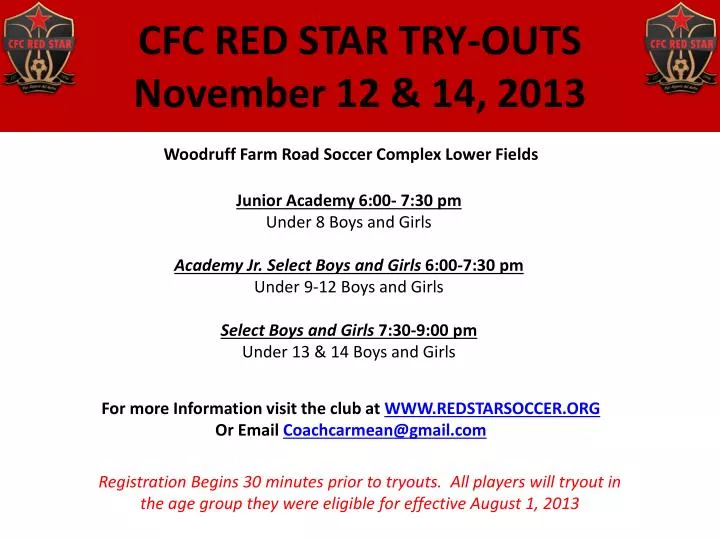 cfc red star try outs november 12 14 2013