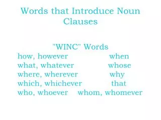 Words that Introduce Noun Clauses