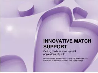 INNOVATIVE MATCH SUPPORT Getting ready to serve special populations of youth