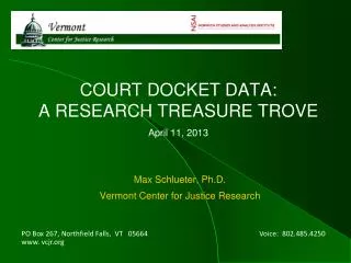 COURT DOCKET DATA: A RESEARCH TREASURE TROVE April 11, 2013