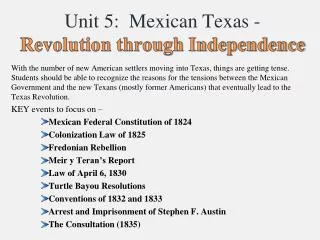 Unit 5: Mexican Texas - Revolution through Independence