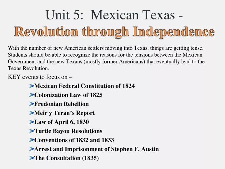 unit 5 mexican texas revolution through independence