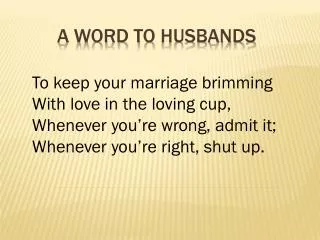 A Word To Husbands