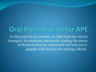 Oral Presentation for APE