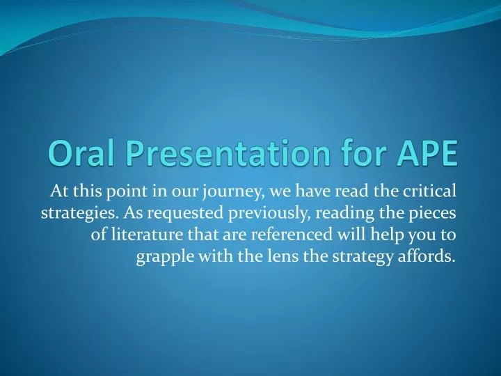 oral presentation for ape