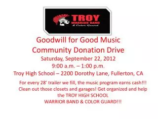 Goodwill for Good Music Community Donation Drive Saturday, September 22, 2012