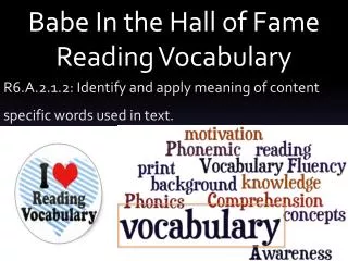 Babe In the Hall of Fame Reading Vocabulary