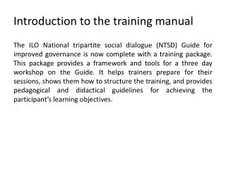 Introduction to the training manual