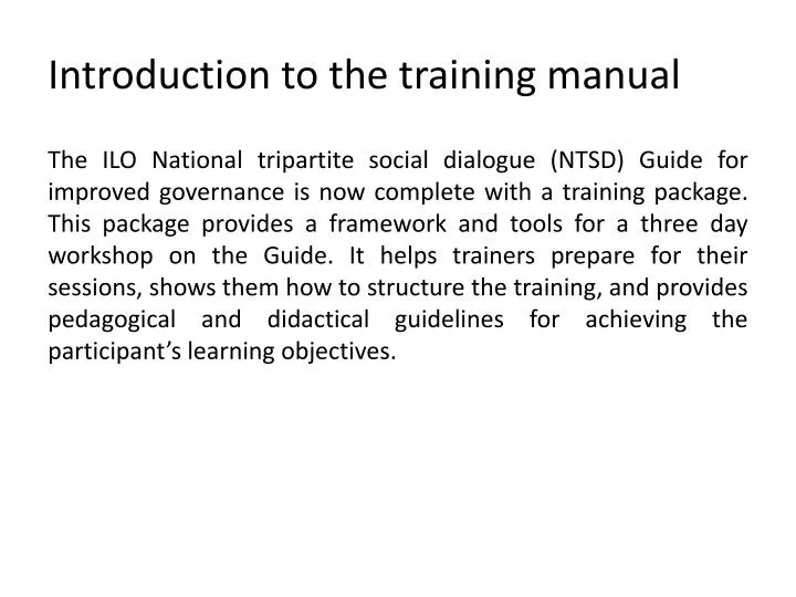 introduction to the training manual