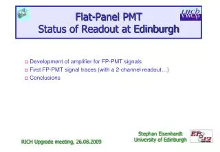 Flat-Panel PMT Status of Readout at Edinburgh