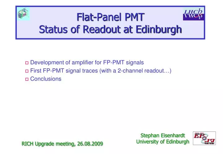 flat panel pmt status of readout at edinburgh