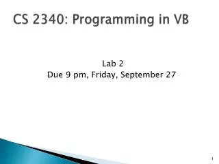 CS 2340: Programming in VB