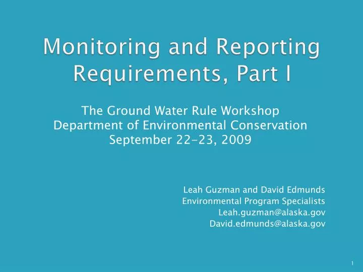 monitoring and reporting requirements part i