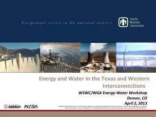 Energy and Water in the Texas and Western Interconnections