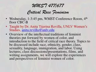 WMST 477/677 Critical Race Feminism